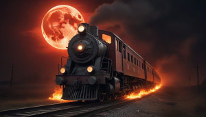 Burning vintage train on railway to Hell under Blood Moon - JXI.jpg