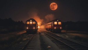 Burning vintage train on railway to Hell under Blood Moon - К5.jpg