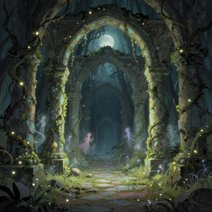 Whispering ruins of a forgotten civilization overgrown with vines that shimmer with an inner light.jpg