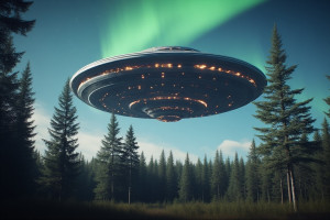 Giant UFO over Scandinavian forest under Aurora borealis - P1.jpg