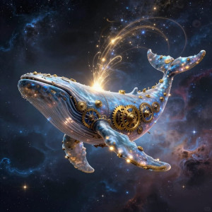 A colossal, clockwork whale navigates through a nebula of shimmering cosmic dust and nebulae.jpg