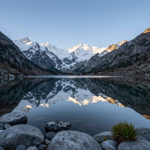 A serene mountain lake, its surface like a polished mirror.jpg