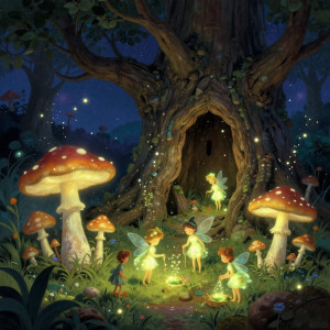 A whimsical scene of tiny, bioluminescent sprites.jpg