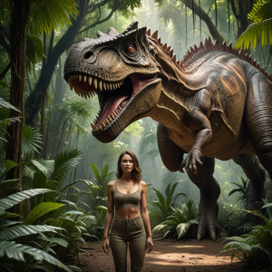 Beautiful woman stands in front of a giant dinosaur - H2.png