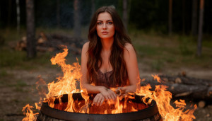 Beautiful woman stands in a burning wooden barrel - S1.jpg