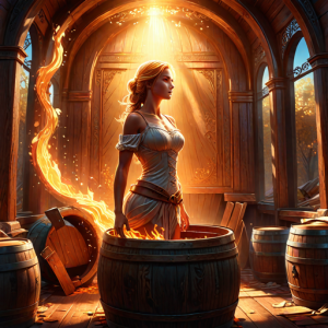 Beautiful woman stands in a burning wooden barrel - H2.png
