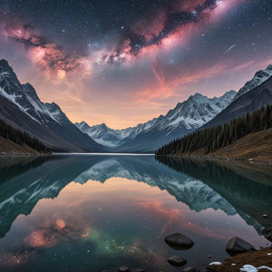 Vast, tranquil lake reflects a swirling, nebula-filled sky - DXL.jpg