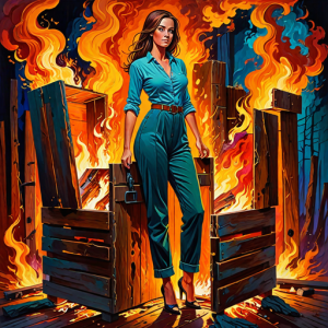 Beautiful woman stands in a burning wooden box - H1.png