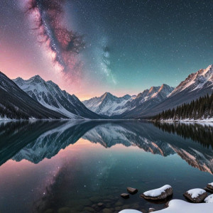 Vast, tranquil lake reflects a swirling, nebula-filled sky - R5.jpg