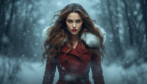 Beautiful woman stands in violent snowstorm.jpg
