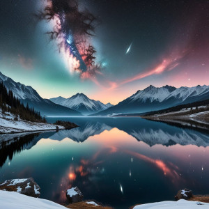 Vast, tranquil lake reflects a swirling, nebula-filled sky - FXL.jpg