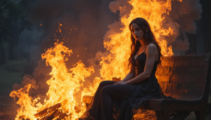 Beautiful woman engulfed in roaring flame sits on burning bench -  PL1.png
