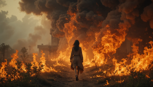 Beautiful woman walks through violent firestorm - PL1.png