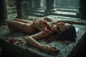 A beautiful naked woma lies on large stone altar - P1.jpg