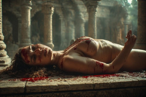 A beautiful naked woma lies on large stone altar - P2.jpg