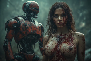 Beautiful naked woman stands in front of murderous robot - P7.jpg