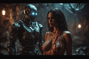 Beautiful naked woman stands in front of murderous robot - P8.jpg