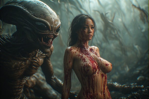 Beautiful naked woman stands in front of murderous ET - P2.jpg