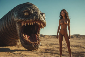 Beautiful naked queen stands in front of giant worm - P3.jpg