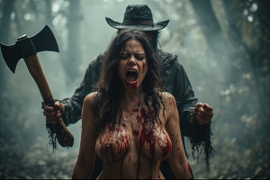 Beautiful woman, stands in front of a man with large axe in his hands - P2.jpg