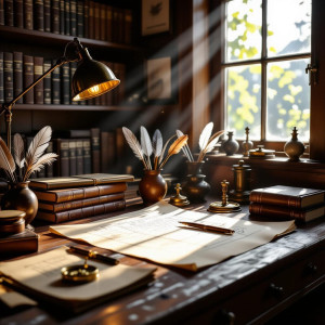 A hyperrealistic rendering of a meticulously organized cartographer's workbench.jpg