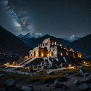 Ruins of Shambala in the Himalayas under starry night sky - H1.png
