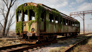 A dilapidated train car, overgrown with moss and vines - S1.jpg