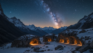 Sky caves in the Himalayas under starry night sky - PL1.png