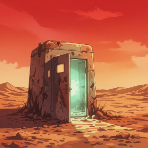 A solitary, weathered bunker door stands slightly ajar - H11.jpg