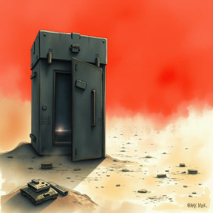 A solitary, weathered bunker door stands slightly ajar - FS.jpg