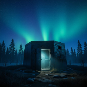 A solitary, weathered bunker door stands slightly ajar - H110.jpg