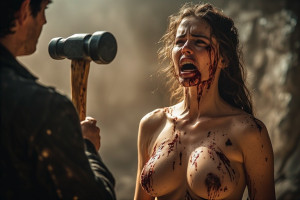 Beautiful woman stands in front of man holding a sledgehammer - P1.jpg