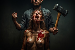 Beautiful woman stands in front of man holding a sledgehammer - P5.jpg