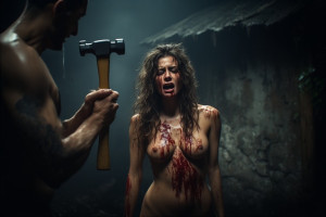 Beautiful woman stands in front of man holding a sledgehammer - P6.jpg