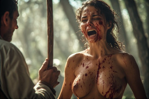 Beautiful naked woman stands in front of man holding a stick - P4.jpg