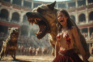 Beautiful woman, big breasts stands in front of monstrous dog - P3.jpg