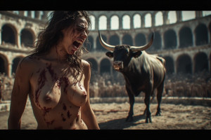 Beautiful woman stands in front of evil bull - P1.jpg