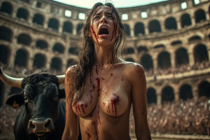 Beautiful woman stands in front of evil bull - P6.jpg