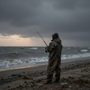 A solitary fisherman stands on a desolate, windswept shore.jpg