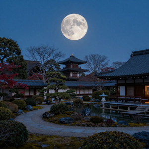 Haunted Japanese garden under full round moon - Z.jpg