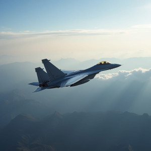 Fighter aircraft in the sky over mountains.jpg