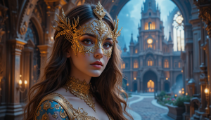 Beautiful woman in golden mask inside a magical castle - PL1.png