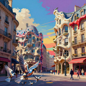 A bustling Parisian street scene reimagined with surreal elements.jpg