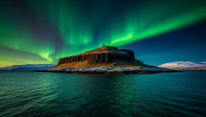 Mystical island of Thule in Northern Sea under aurora borealis - S1.jpg