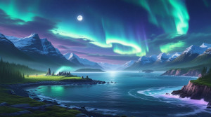 Mystical island of Thule in Northern Sea under aurora borealis - L4.jpg