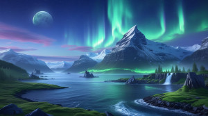 Mystical island of Thule in Northern Sea under aurora borealis - L3.jpg