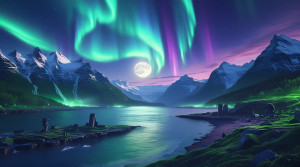 Mystical island of Thule in Northern Sea under aurora borealis - L2.jpg