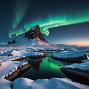 Mystical island of Thule in Northern Sea under aurora borealis - H1.png