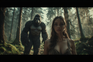 Beautiful naked woman stands in front of evil Bigfoot - P5.jpg