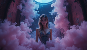 Beautiful woman stands inside chamber surrounded by a cloud of toxic fumes.png